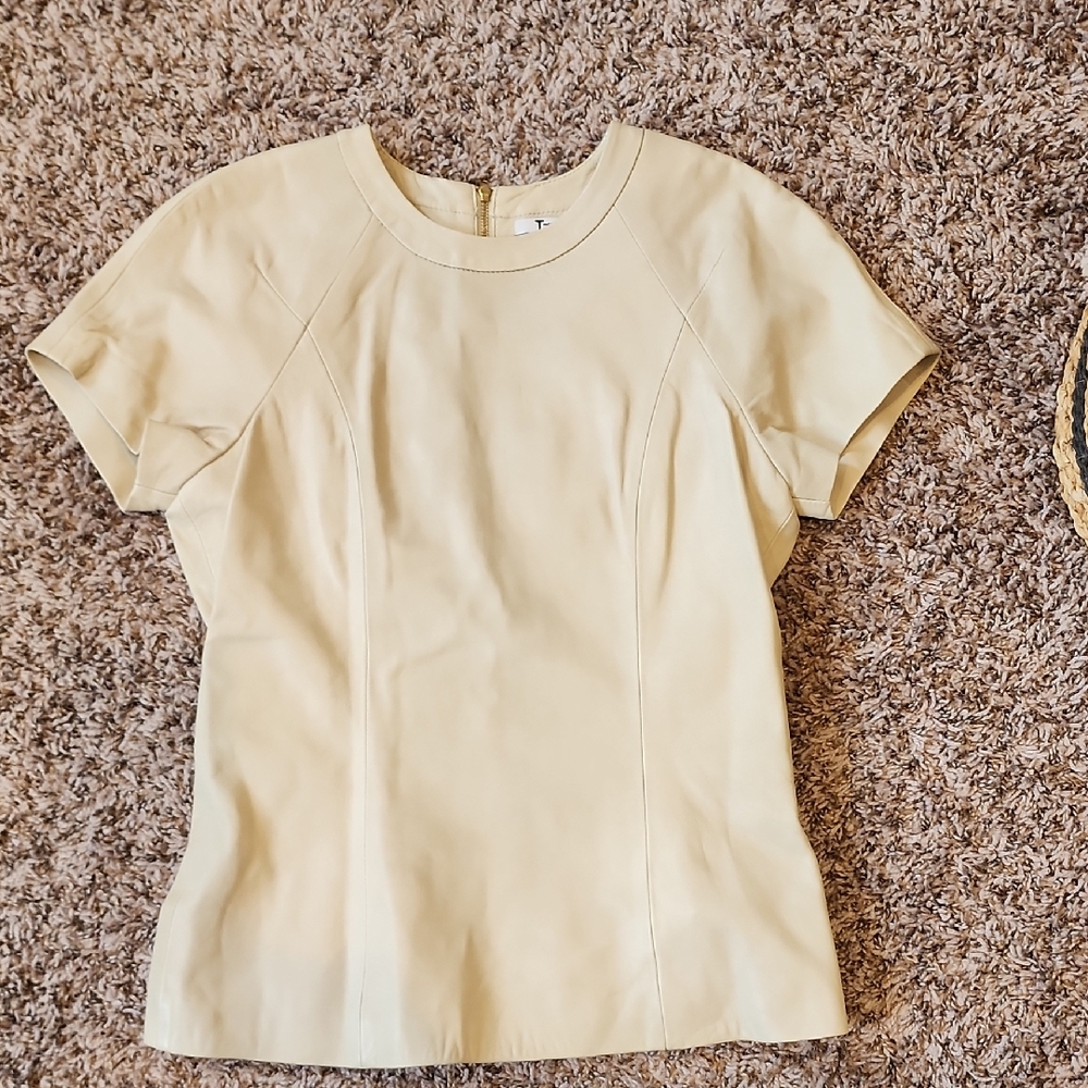 NWT T By Alexander Wang Light Sage Short-Sleeve Leather Top Small